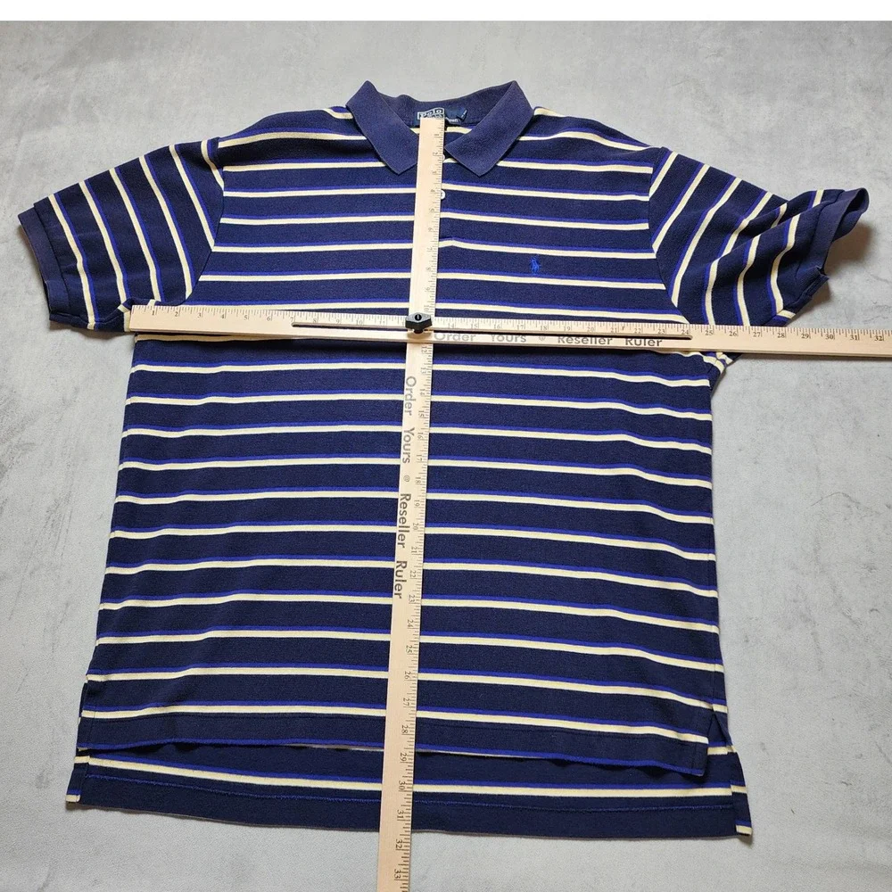 Polo Ralph Lauren Mens XXL Navy Blue Yellow Striped‎ Short Sleeve Polo Shirt